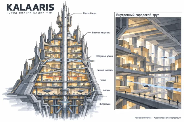 Stacked city inside a megatower