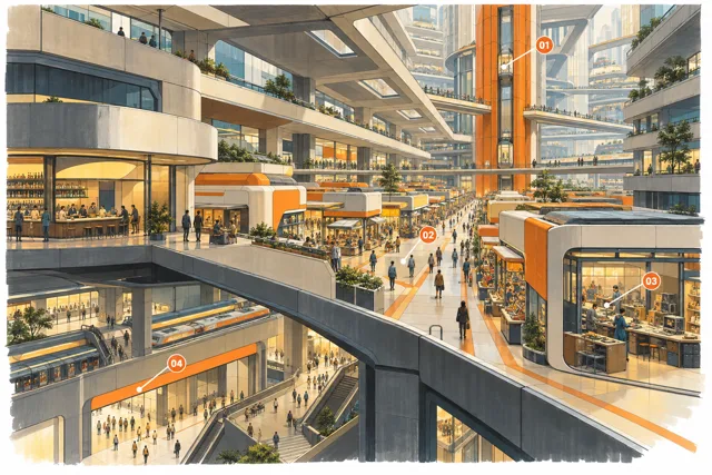 Retrofuturist market quarter in Kalaaris